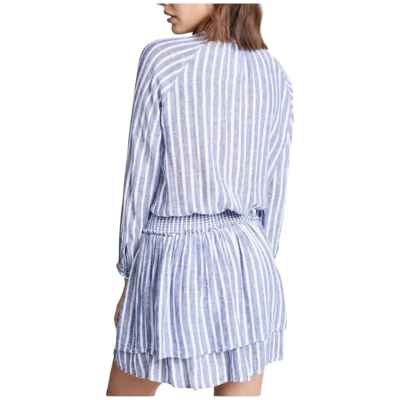 Rails Striped Summer Linen Dress Tiered Ruffle Skirt Sz Medium - Picture 2 of 12